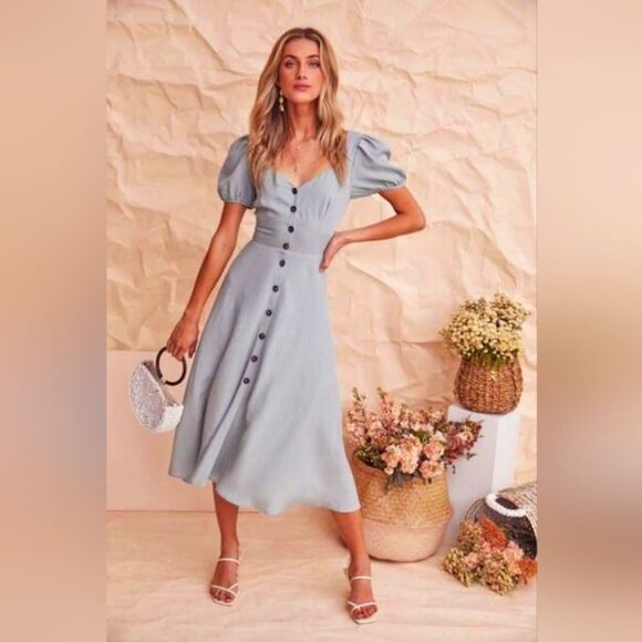 ASTR The Label Pippa Dress Mint Linen Milkmaid Peasant Cottagecore Maiden Small - Picture 1 of 12